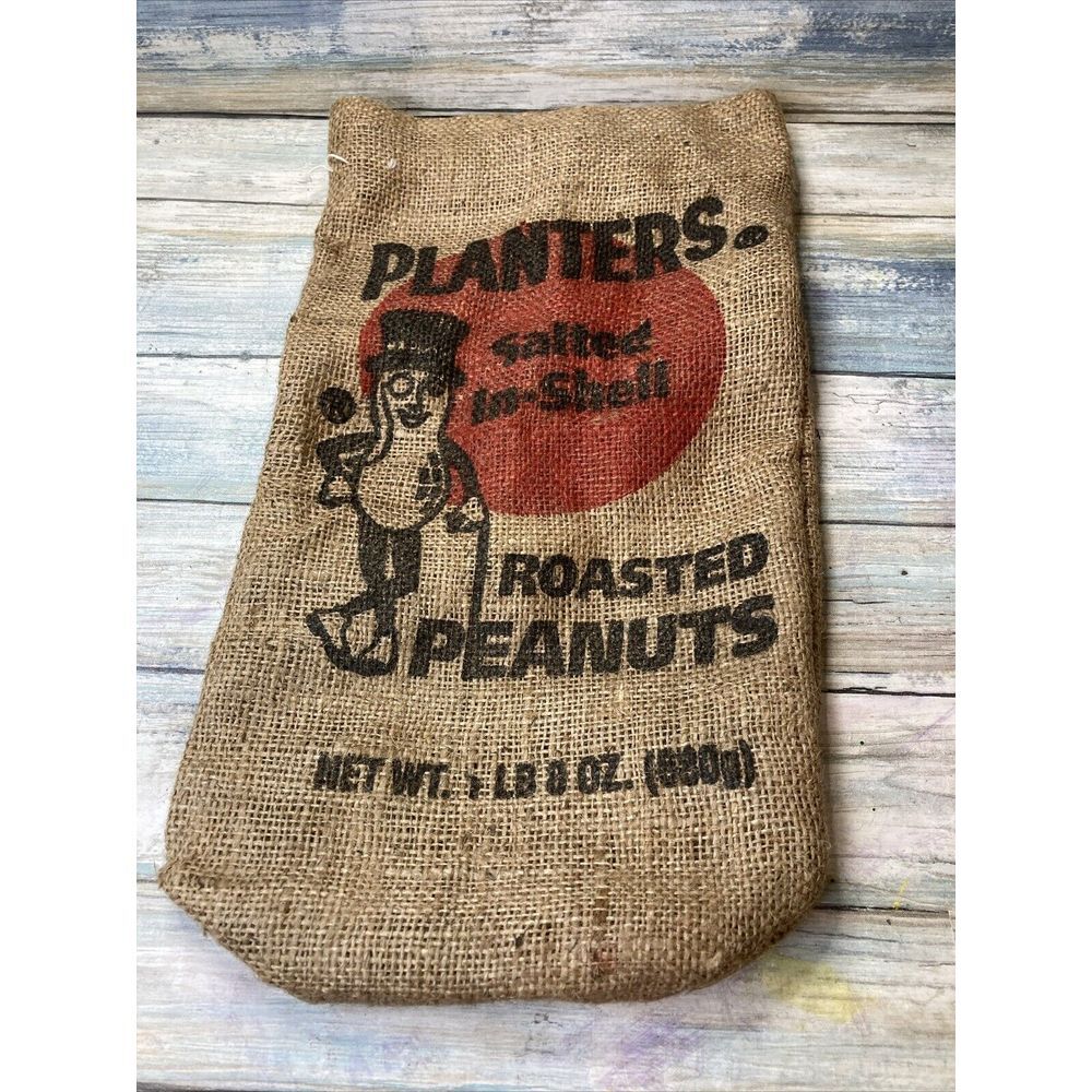 Vintage Planters Mr. Peanut Burlap Bag 8"x  15"‎ In Excellent Condition